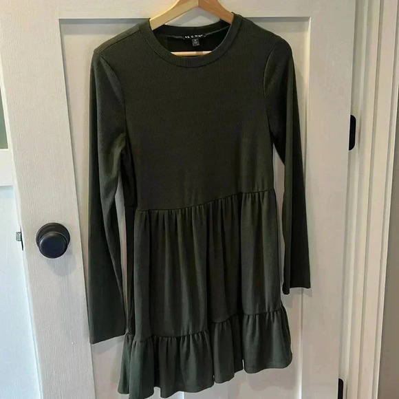 As U Wish Dresses & Skirts - As U Wish Olive Green Long Sleeve Rippled Dress